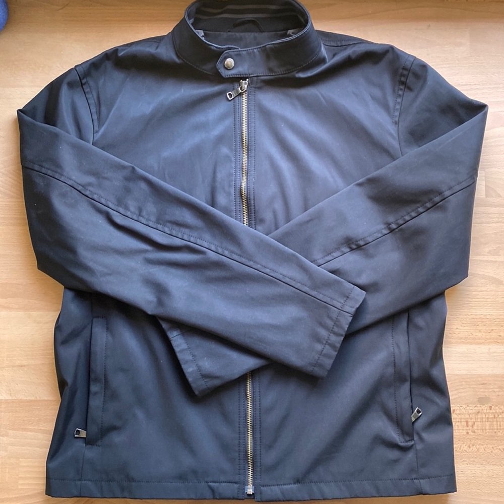 Banana Republic Blck Bomber Jcket Zip-Up with Button Large
